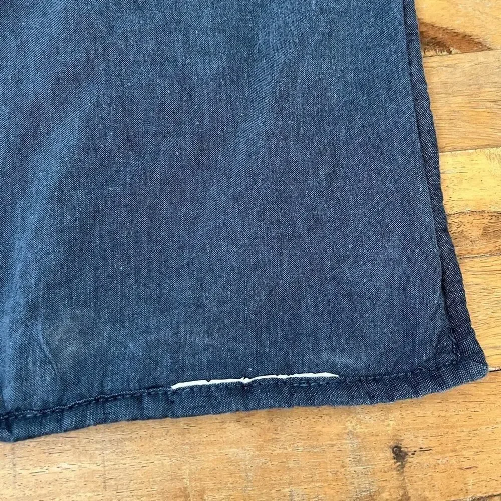 Pottery Barn Blue Linen Standard Pillow Cover Sham Quilted 26 X 20